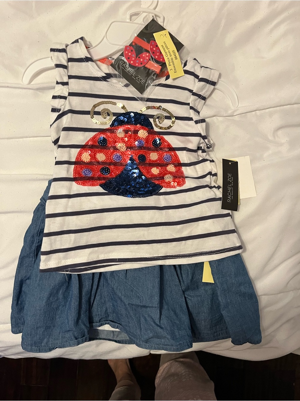 Rachel Zoe Navy & White Striped shorts and top with barretes
